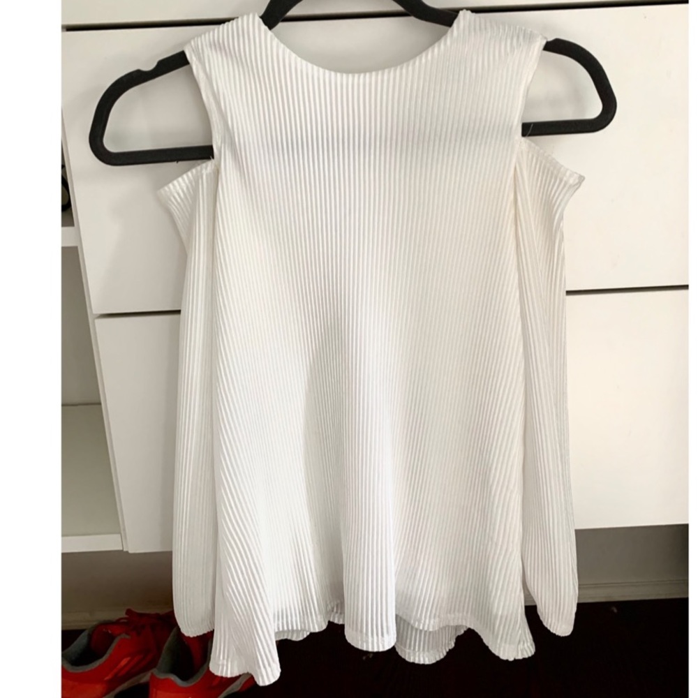 Silky white shoulder less top! <3